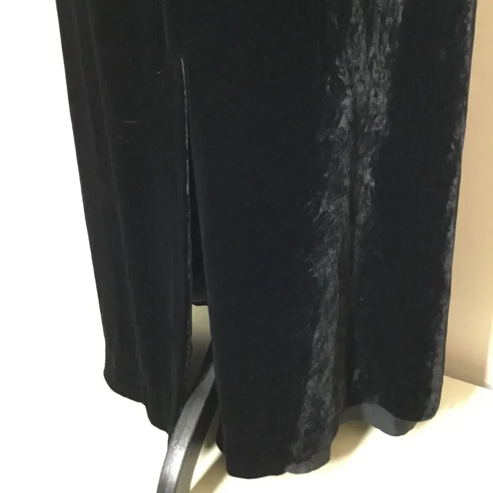 Black velvet silk blend maxi skirt satin liner witchcore witchy waist 30” sz 10